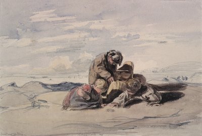 Littlehampton: studio della spiaggia con bambini che giocano sulla sabbia da William Collins
